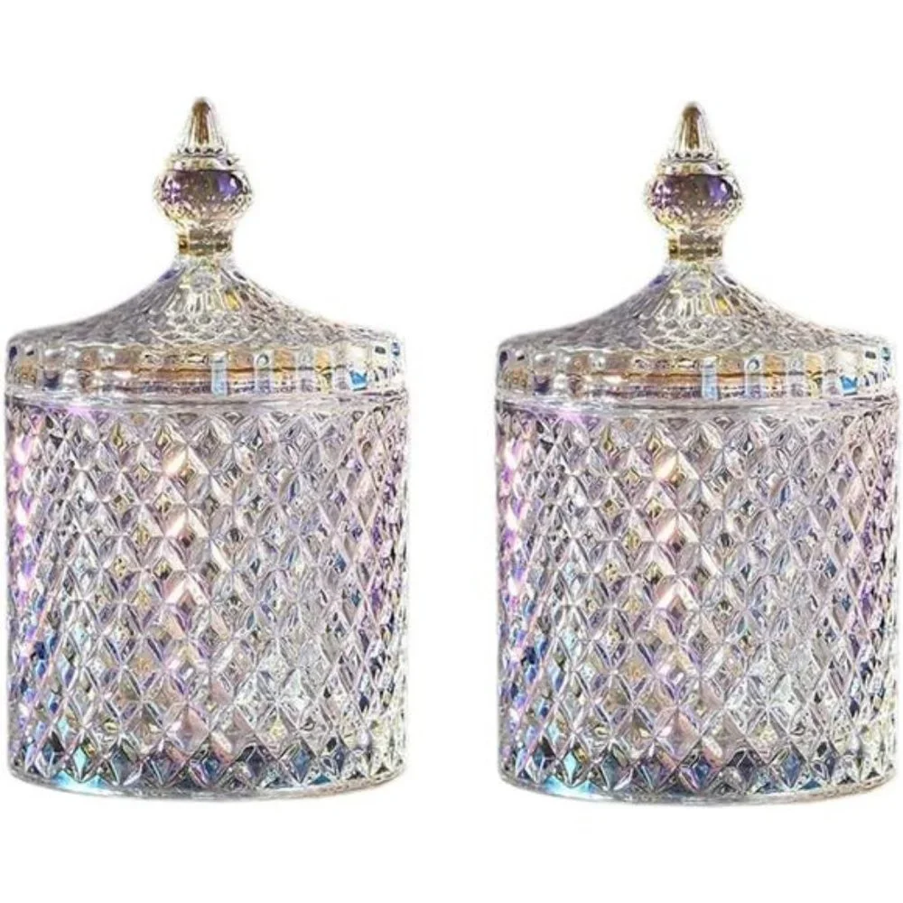 Qtips Holder Dispenser Glass Storage Container (Sparkling, 10 oz,2 Pcs)